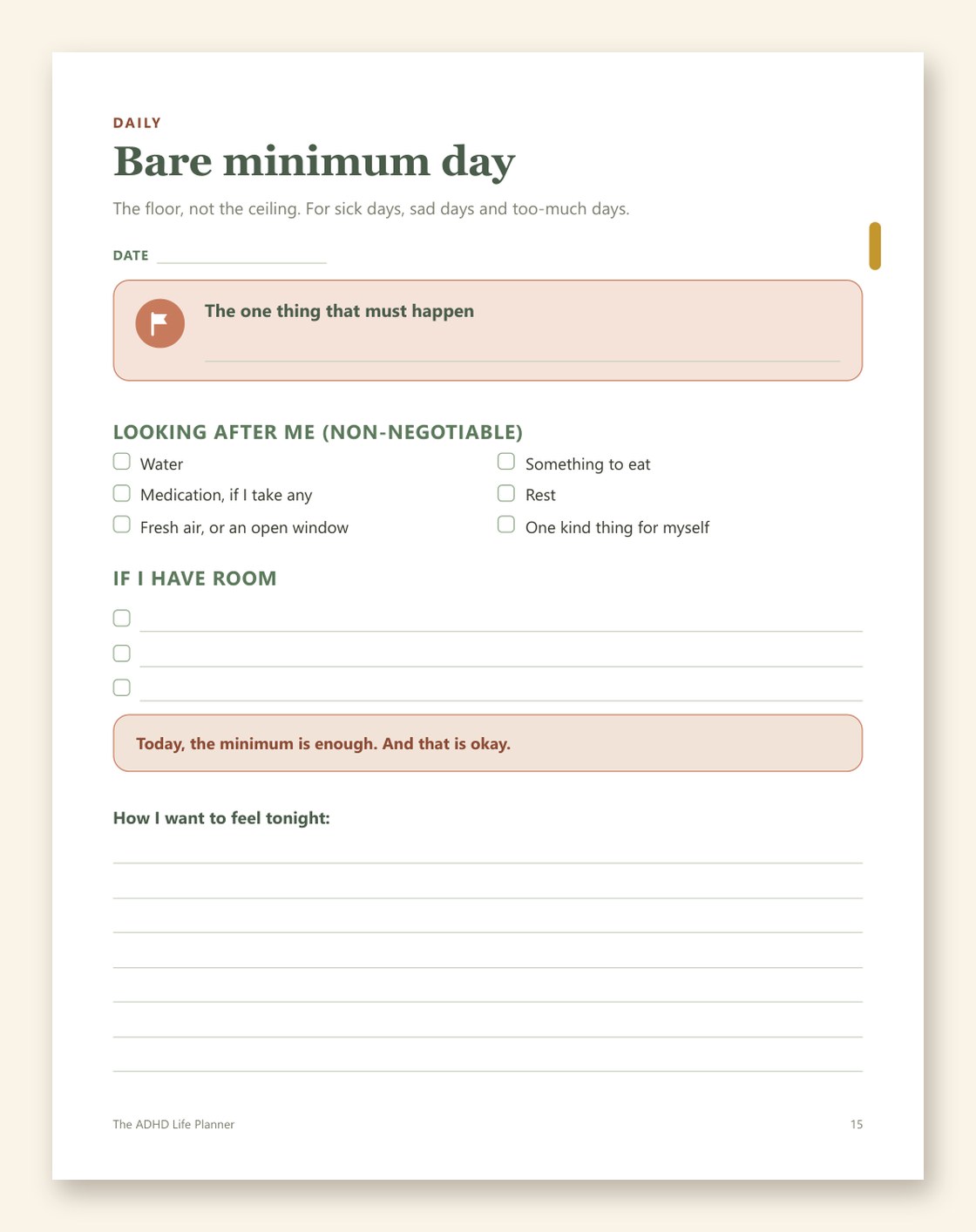 Free printable ADHD bare minimum day planner page
