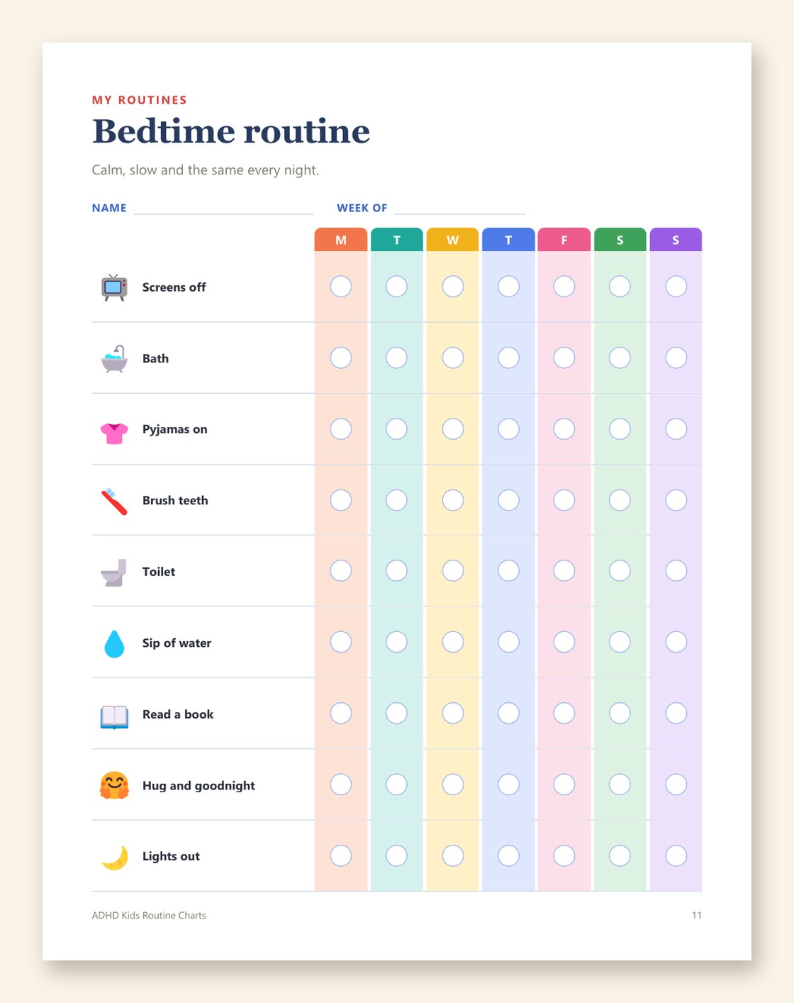 Free printable bedtime routine chart for kids