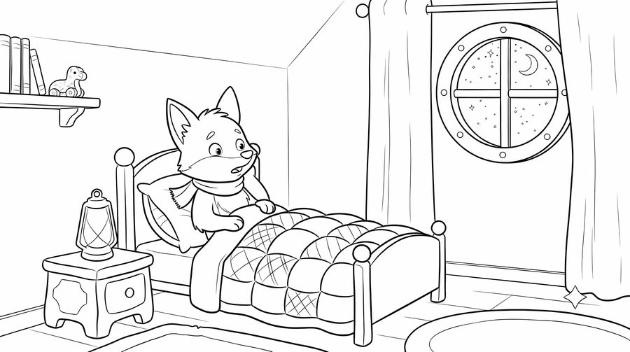 Bedtime coloring page from the Rufus storybook