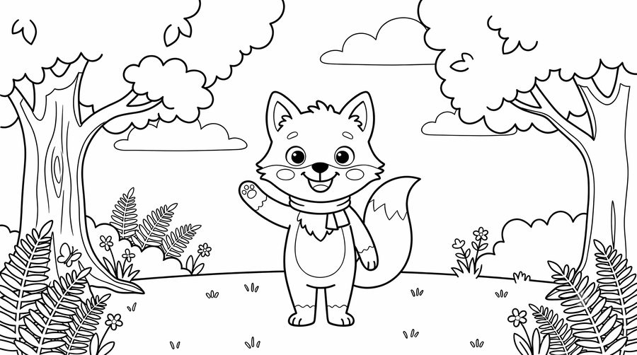 Woodland coloring page from the Rufus storybook